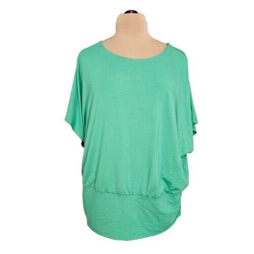 Chico's Top Womens Plus Size 4X Ruched Gathered Sides Dolman Short Sleeve Green